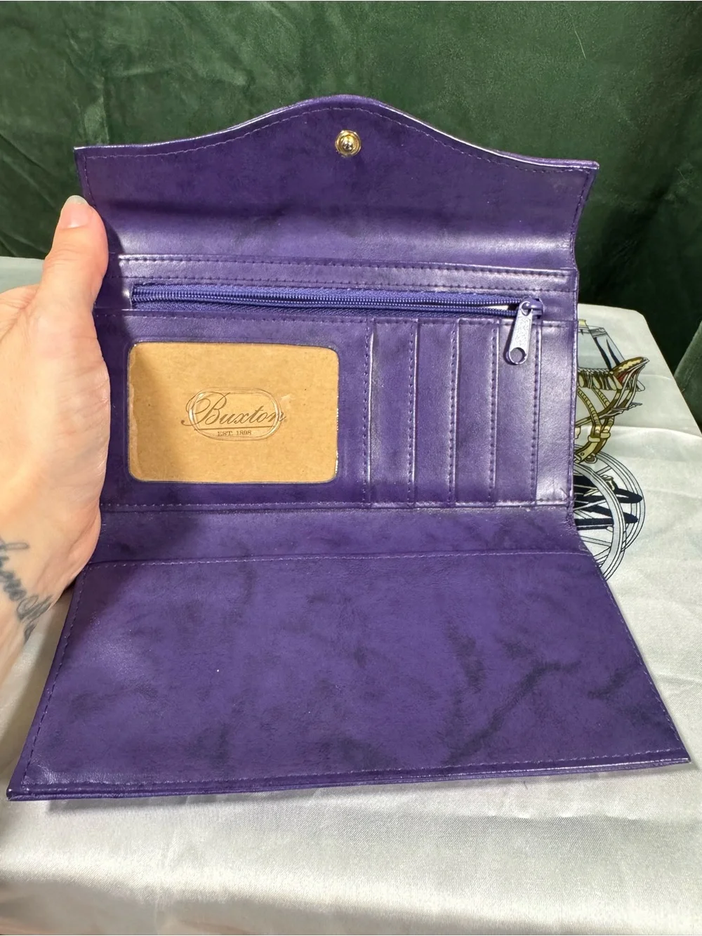 Buxton Purple Leather Envelope Clutch